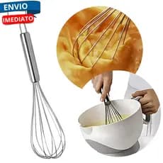 Fouet Batedor de Claras Fuê Manual para Cozinha em Aço Inox Cremes Molhos Omeletes Chantilly Bolos