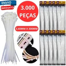 Kit 3.000 Enforca Gato Abraçadeiras Nylon 300mm X 3,6mm Fiação Trava Automatica Organizador Fio Fios