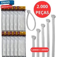 Kit 2.000 Abraçadeiras Nylom 200mm 3,6mm Cabos Fixação Enforca Gato Prendedor com Trava Auto Fiação