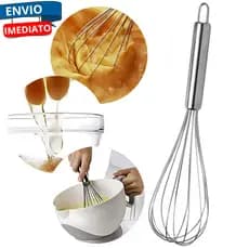 Batedor de Claras Fuê Manual para Cozinha em Aço Inoxidavel Cremes Molhos Omeletes Chantilly Bolos