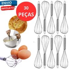 KIt 30 Fuê Batedor de Clara Fouet Manual Foue Cozinha em Aço Inox Creme Molho Omelete Chantilly Bolo