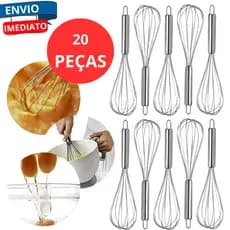 KIt 20 Fouet Fuê Batedores de Clara Manual Cozinha em Aço Inox Creme Molho Omelete Chantilly Bolos