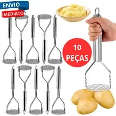Kit 10 Amassador De Batata Manual Espremedor Aco Inox Resistente Purê Espremer Cozido Restaurante