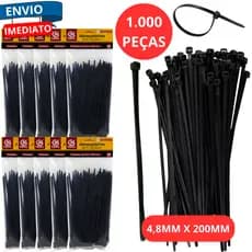 Kit 1.000 Abraçadeiras Enforca Gato Nylon 4,8 X 200mm Presilha Organizador Trava Automatica Fios Cabos