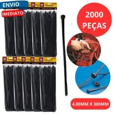 Kit 2.000 Abraçadeira Nylon Enforca Gato 4,8mm X 300mm Trava Automatica Fiação Presilha Cabos e Fios