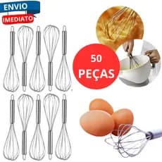 KIt 50 Fouet Fue em Aço Inox Batedor de Clara Manual Foue Cozinha Creme Molho Omelete Chantilly Bolo