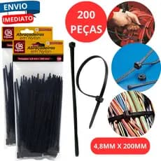 Kit 2.000 Abraçadeiras Enforca Gato Nylon 4,8mm X 200mm Presilha Organizador Trava Auto Fio Cabo