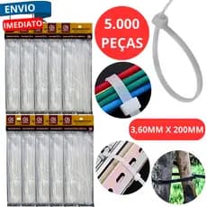 Kit 5.000 Enforca Gato Nylon Abraçadeiras 200mm 3,6mm Prendedor com Trava Auto Fiação Cabos Fixação