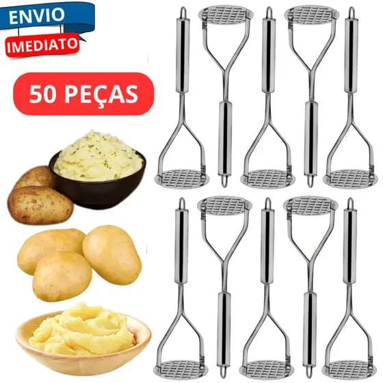 Kit 50 Amassador De Batata Manual Espremedor Aco Inox Resistente Purê Espremer Cozido Amassa