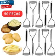 Kit 50 Amassador De Batata Manual Espremedor Aco Inox Resistente Purê Espremer Cozido Amassa