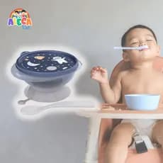 Tigela Infantil com Ventosa, Tampa e Colher 240ml - Antibacteriana, BPA Free - Plasútil