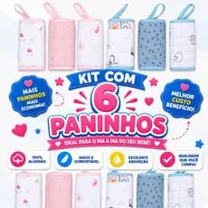 Kit Paninho de Boca Menino menina 6 Unidades 100% Algodão Com Prendedor de Chupeta 32x32cm Papi Baby