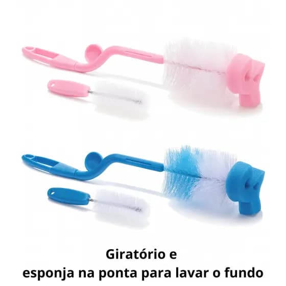 Kit Escova de Limpeza para Mamadeira e Bico - 2 Peças, Kit higiene New Baby, Nylon, BPA Free