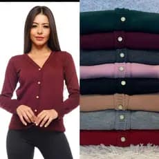 Casaco Feminino  Tricot Com Botao Gola V Moda Inverno