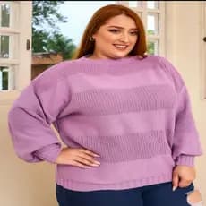 Blusa de Frio Grosso Modelo Grande Plus Size Trico Manga Bufante Outono Inverno Novo 2024
