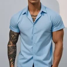 Camisa Social Masculina Manga Curta Forma Tradicional