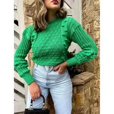 blusa tricô feminina manga longa tecido grosso