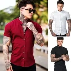 Camisa Social Gola Padre Masculina Manga Curta