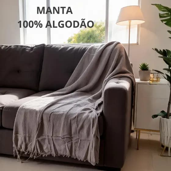 Manta Para Sofá E Cama 100% Algodão 210x120 Gigante Luxuosa Tipo Capa Protetora