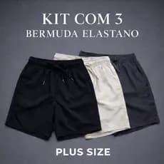 Kit 3 Bermuda Elastano Plus Size Masculina Casual Treino
