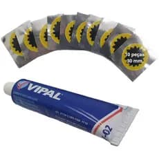 Kit 10 Remendos Moto Bicicleta Camara de Ar 1 Colas de Remendo Vipal 15g e 10 Remendos 30mm A Frio