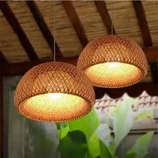 Lâmpada Pingente De Bambu Lanterna Vime Natural Rattan Wicker E27 Candelabros Tecidos À Mão Luminárias Penduradas