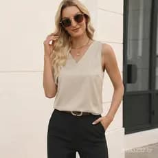 Europeu americano topo moda novo estilo 2026 gola cetim v colete feminino sem mangas