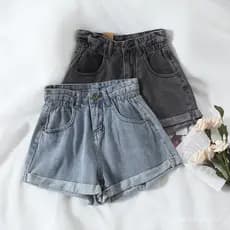 Rolo Casual cintura lateral verão largo Retro feminino calças coreanas calças quentes combinar centenas de Shorts jeans