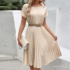 Roupas femininas médias 2026 saia longa europeu americano saia de manga curta plissada primavera verão moda vestido pala