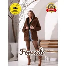 CASACO SOBRETUDO FEMENINO FORRADO COM BOLSO E CAPUZ TEDDY/SHERPA TENDÊNCIA BLUSA DE FRIO QUENTINHA PRO FRIO DO INVERNO