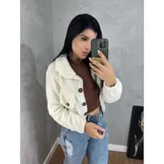 Jaqueta Casaco Feminino De Botão Funcional No Teddy Sherpa Estilosa E Na Moda Blusa De Frio Quentinha No Inverno