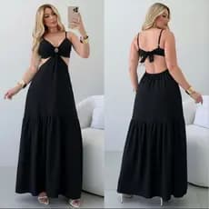 Vestido Longo Luxo de Argola Dourada Duna Com Bojo e  Forrada, Casamento, Chá de Bebê, Revelação Feminino