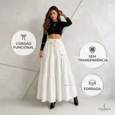 Saia Longa Três Marias Duna Com Forro  e Babados Cordão Funcional Evangelica Revenda