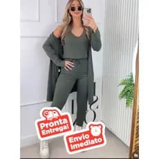 Cardigam + Regata + Calça Conjunto Lanzinha Vem as 3 Peças Para o Frío do Inverno Moda Brasileña