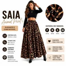 Saia Longa 3 Marias Feminina Estampa Oncinha Elástica