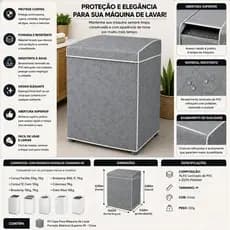 Capa Para Máquina de Lavar Forrada Abertura Superior M - Cinza