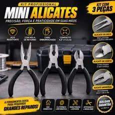 Kit 3 Alicates Jogo de 3 Peças com Mola 4,5'' Polegadas Universal Bico Corte Fácil Manuseio - Preta