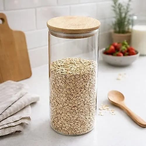 1 Pote Vidro 1800ml  Hermético Tampa Bambu Alta Capacidade Organizador Cozinha Durável