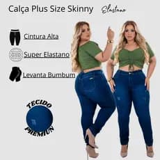 Calça Jeans Feminina Plus Size Skinny Elastano Levanta Bumbum Cintura Alta Curve - Premier