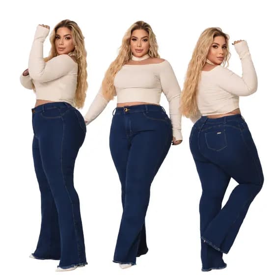 Calça Jeans Feminina Plus Size Azul Clara Levanta Bumbum Com Lycra Elastano Premium- Curve