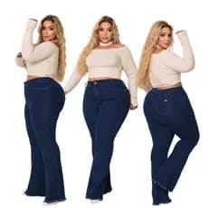 Calça Jeans Feminina Plus Size Azul Clara Levanta Bumbum Com Lycra Elastano Premium- Curve