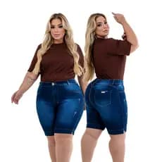 Short Jeans Feminino Escura Bermuda para o Carnaval Plus Size Cintura Alta Levanta Bumbum Curve Premier
