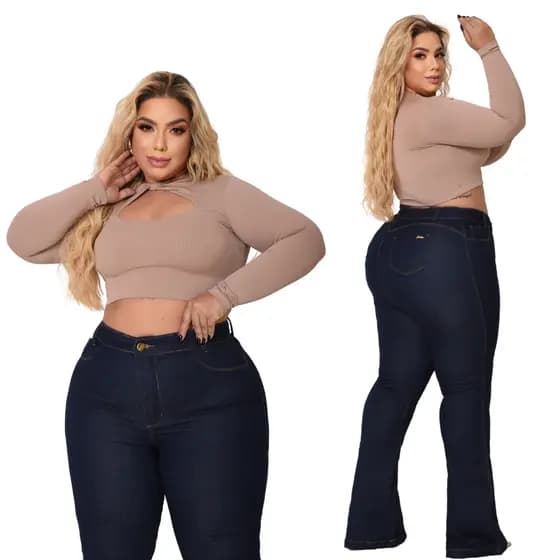 Calça Jeans Feminina Plus Size Amaciada Tradicional Levanta Bumbum Com Lycra Elastano Premium- Curve