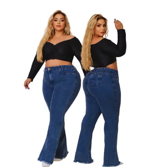 Calça Jeans Feminina Plus Size Marmorizada Levanta Bumbum Com Lycra Elastano Premium- Curve