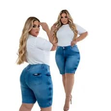 Short Jeans Feminino Claro Bermuda Plus Size Para o Carnaval Cintura Alta Levanta Bumbum Curve Premier