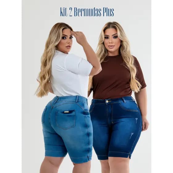 Kit 2 Shorts Plus Size Jeans Para O Carnaval Feminina Cintura Alta Com Lycla