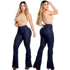 Calça Jeans Flare Azul Carbono Modelagem Empina Bumbum Lycra Premiun