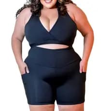 Bermuda Feminina Plus Size Suplex Cintura Alta Grossa Com Bolsos Academia GG ao G3