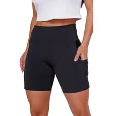 Shorts Bermuda Feminina Com Bolso Lateral Preto Short Meia Coxa Suplex