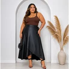 Saia Longa Feminina Envelope Courino Fake Saia Preta Transpassada Feminina